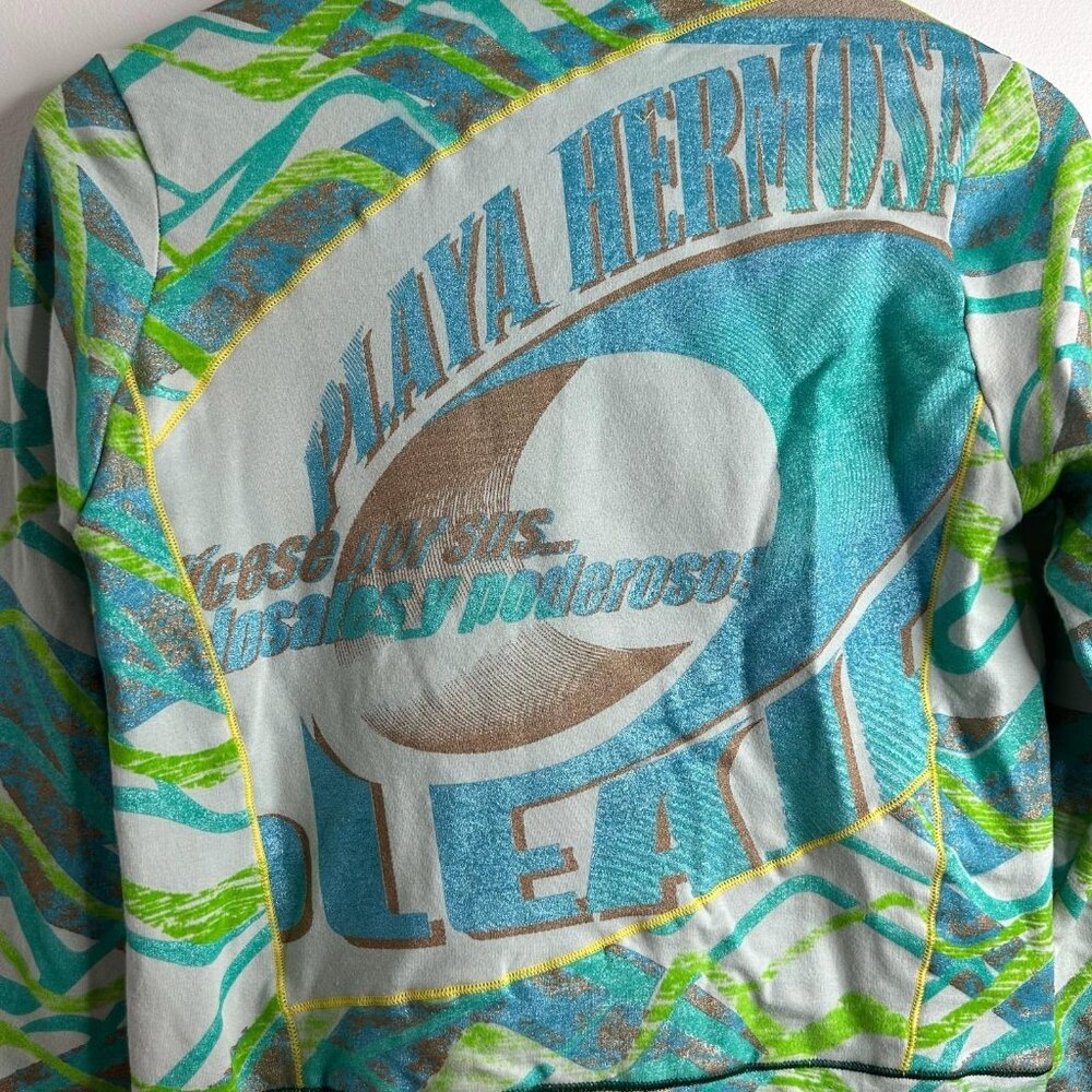 Custo Barcelona Hoodie Womens S/M Green Blue Full Zip Graphic Playa Hermosa Y2K - Picture 7 of 10